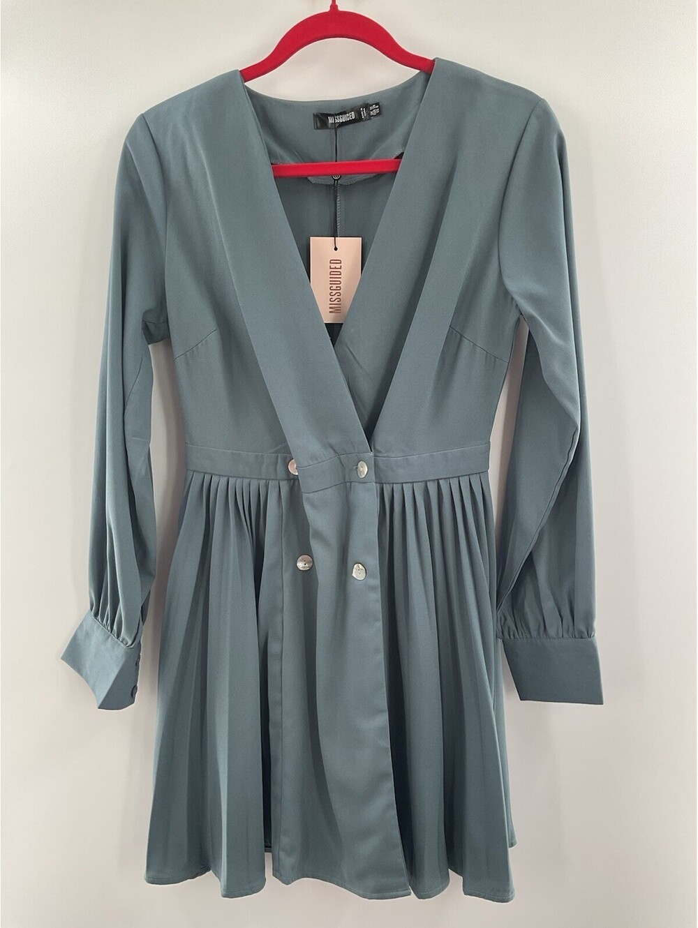 Missguided Women’s short dress grayish blue NWT US size 6 button up flare 091